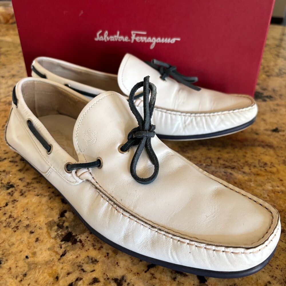 Salvatore Ferragamo White Moccasin 10 EE- BEST OFFER